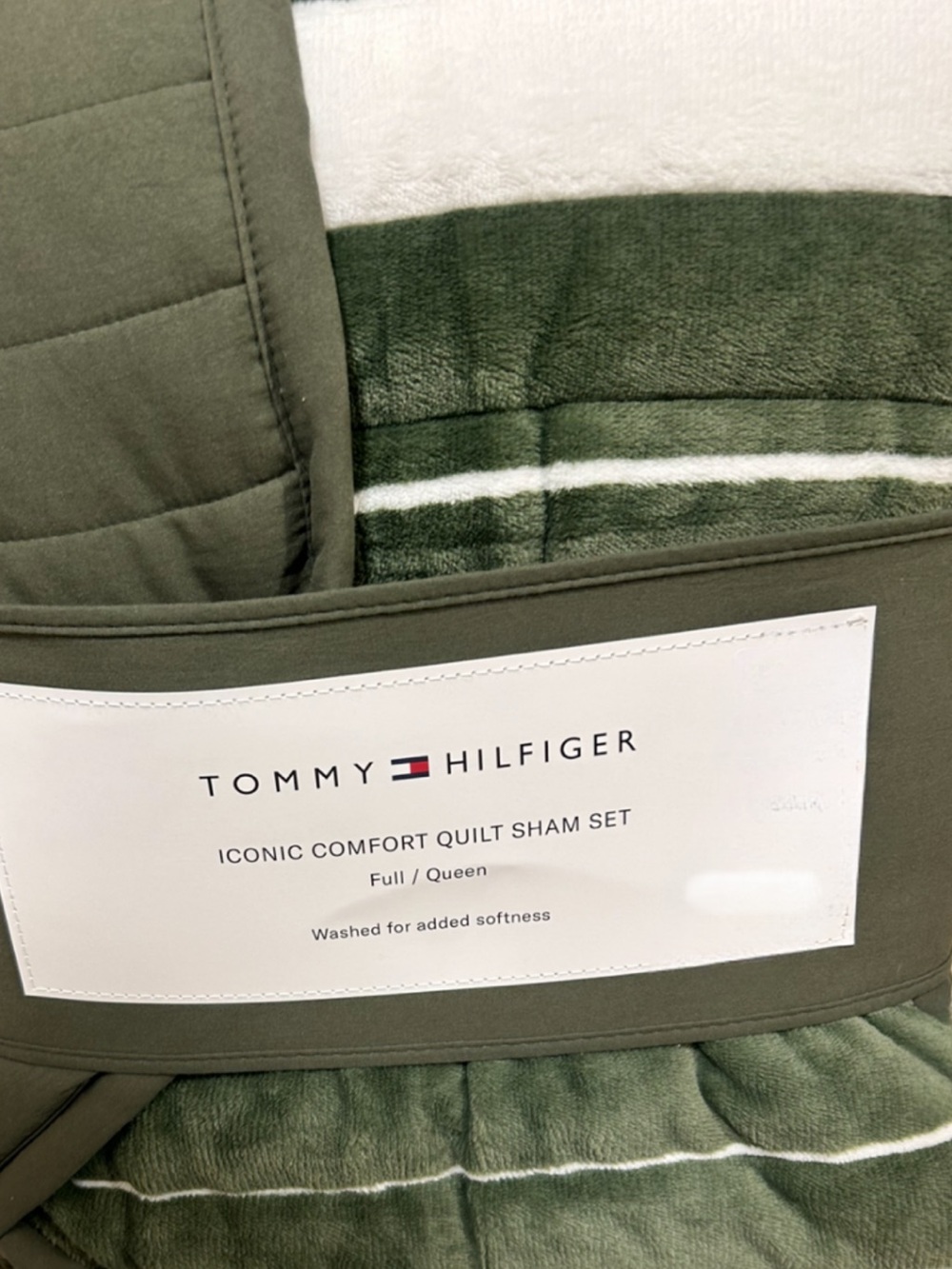 Tommy Hilfiger Iconic Comfort Green and White Queen Quilt Sham Set 90”x90”